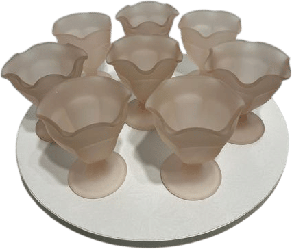 Set of 8 Vintage Indiana Glass frosted pink sundae glasses