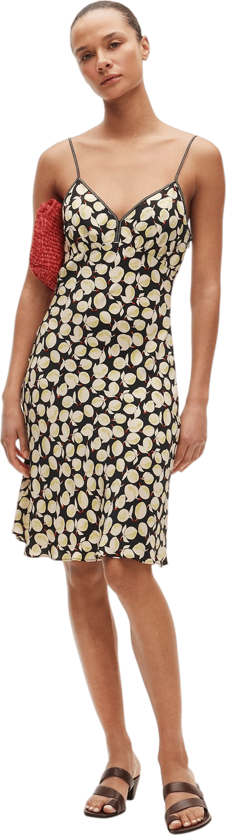 Slip Dress in Lemon-Print Crepe de Chine