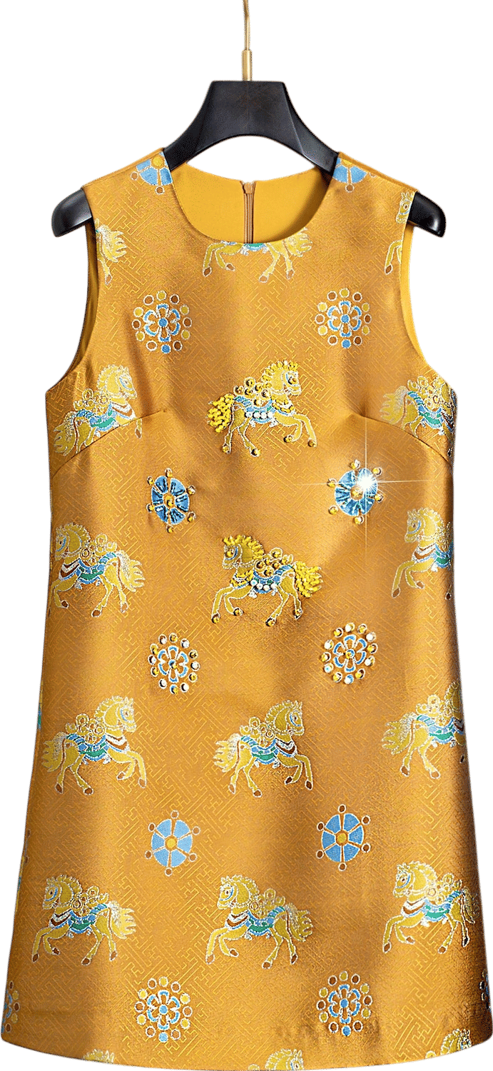 Hand-Embroidered Floral Jacquard Dress