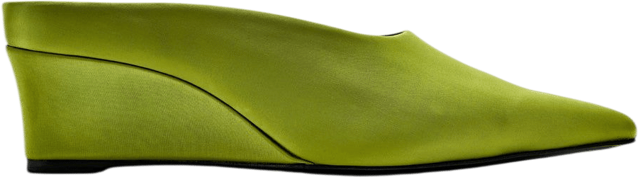 Satin Pointed Gala Wedge In Moss