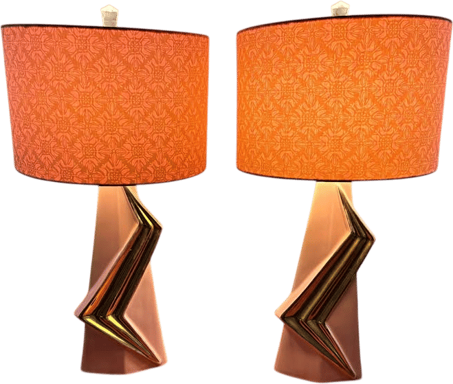 Pair of Vintage Pink & Gold MCM Lamps
