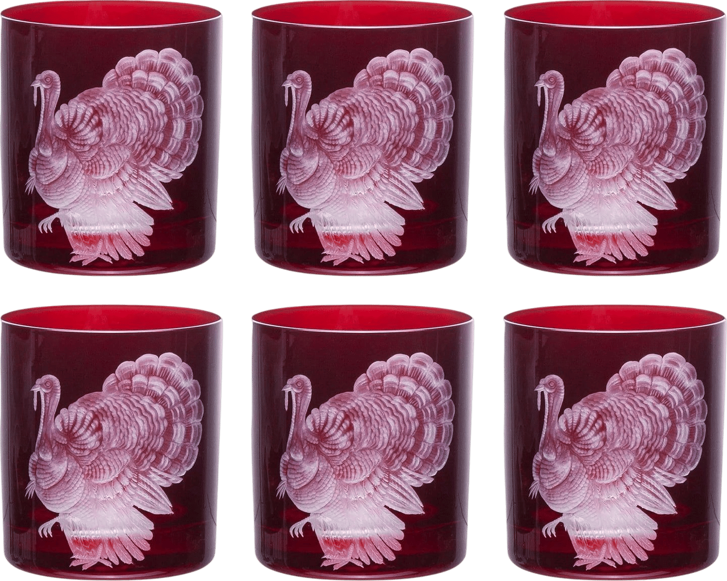 ARTEL Barnyard Collection Farm Turkey Double Old Fashioned Glasses Red - Set of 6