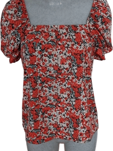 AX Paris Women's Red Floral Square Neck Puff Sleeve Blouse