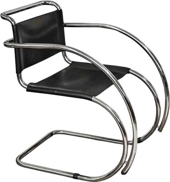 Mies van der Rohe–Style Bauhaus Cantilever Chair in Chrome and Black Leather, c. 1970s–1980s