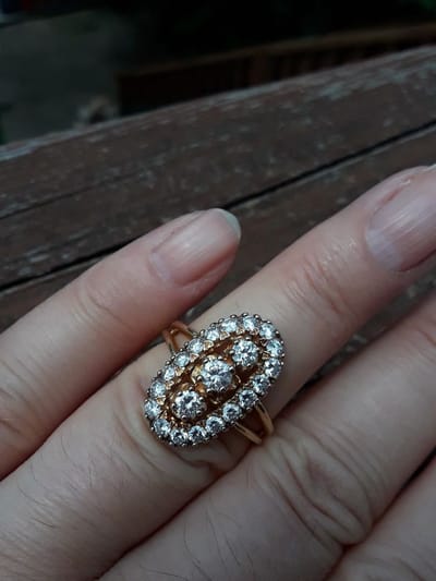 14k Gold Diamond North South Navette Ring