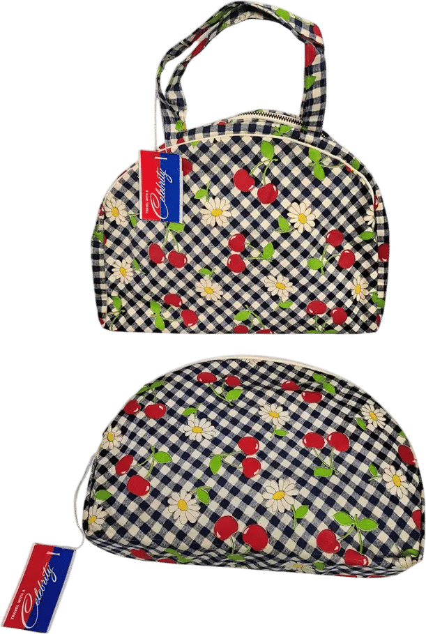 Vintage Celebrity New York Cherry Gingham Cosmetic Bag, Set of 2