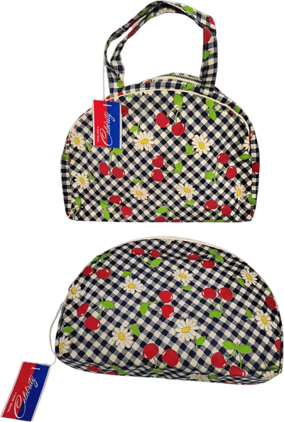 Vintage Celebrity New York Cherry Gingham Cosmetic Bag, Set of 2