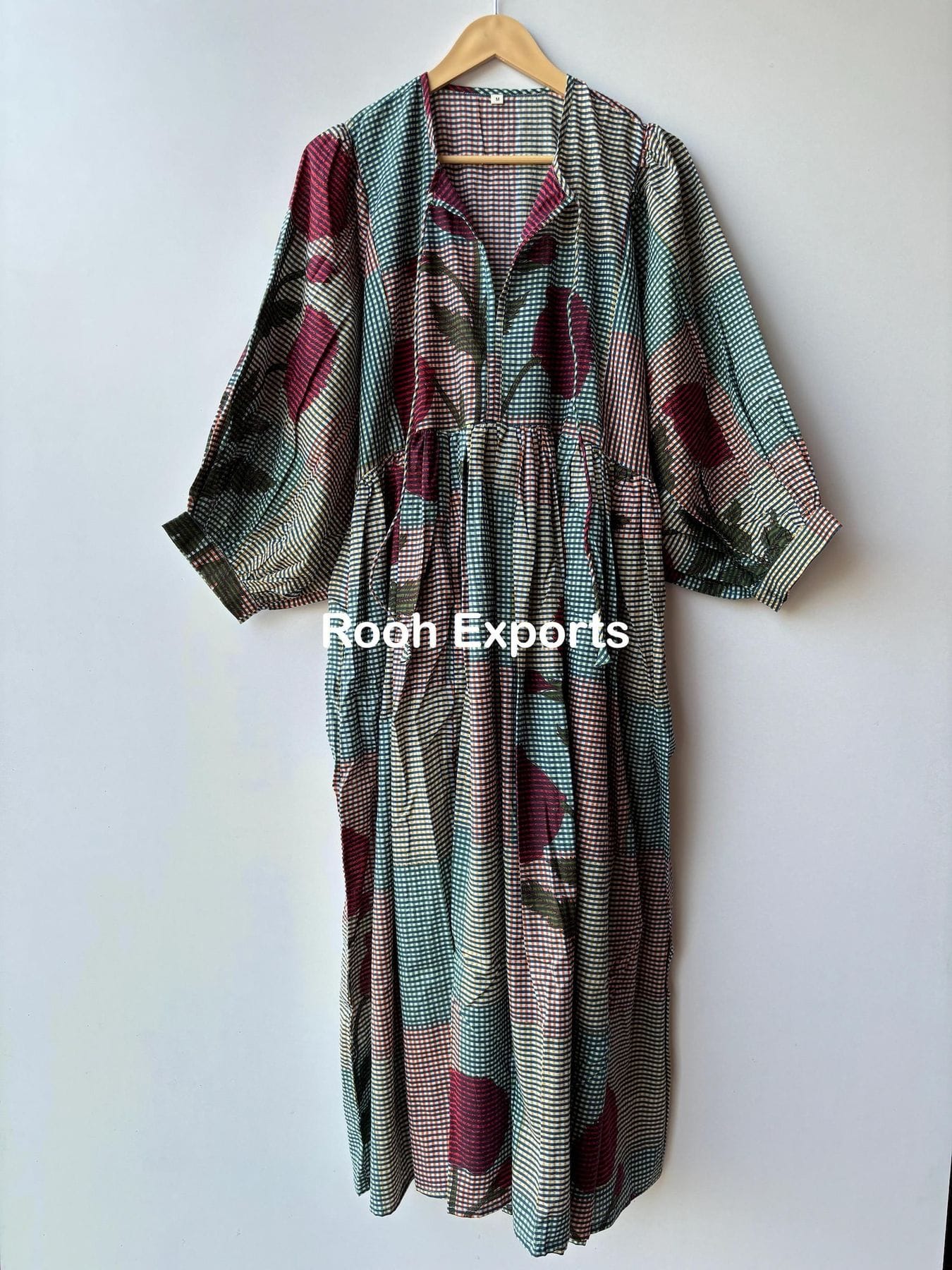 Checks and Floral Block Print Midi Dress