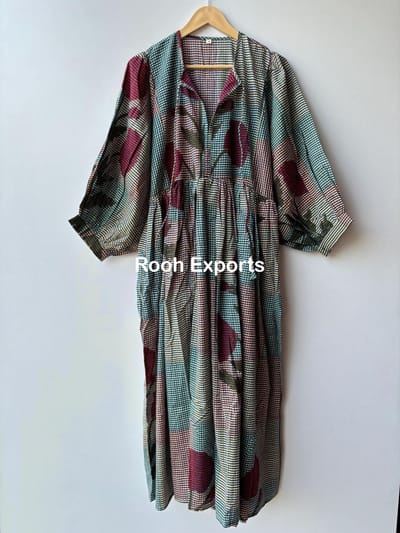 Checks and Floral Block Print Midi Dress