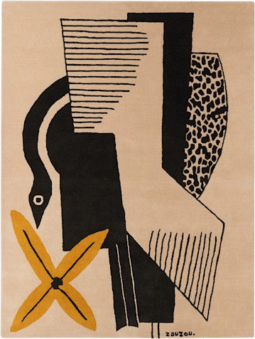 Beige & Black 'Heron and Zucchini' Rug