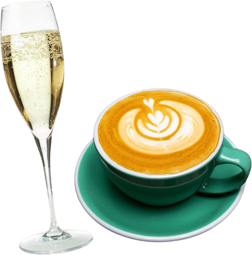 A good combo: a glass of champagne and a coffee