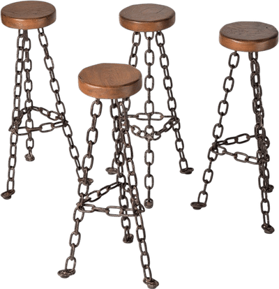 1970s French Brutalist Marine Chain and Wood Bar Stools