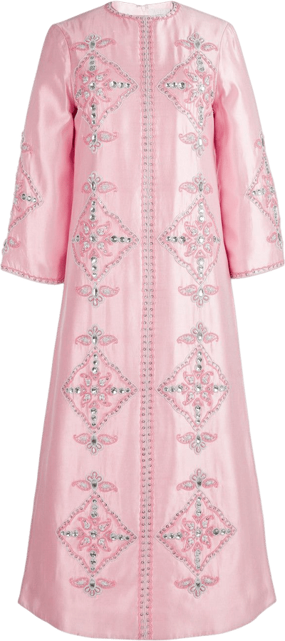 Beaded Clara Caftan in Pink Silk