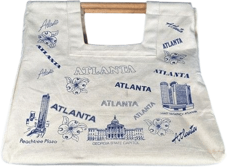 VTG 60s-70s ATLANTA Souvenir Canvas Tote Bag Travel Beach Market Wooden Handles