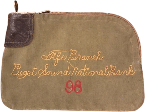Canvas 1930s Zipper Bank Bag Chain Stitched Puget Sound WA Leather Vtg Talon Zip