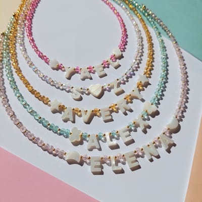 Personalized Name Necklace with Mother of Pearl Beads