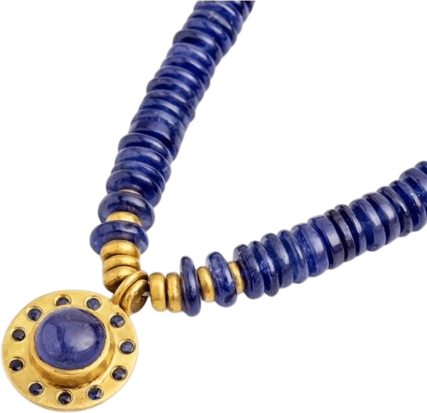 Natural Tanzanite Necklace with Sapphire Pendant, 22K Gold