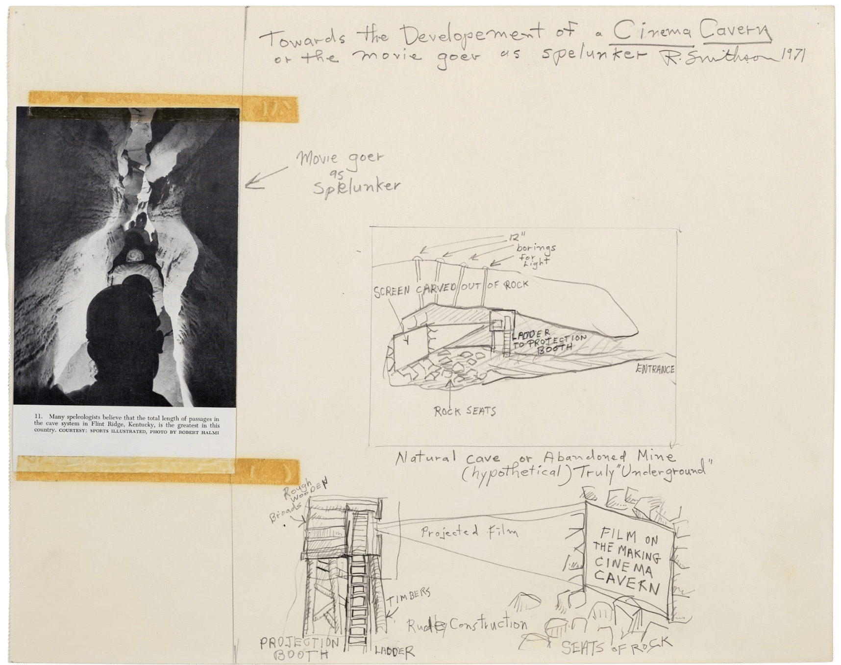 "Towards the Development of a Cinema Cavern or the Movie Goer as Spelunker" by Robert Smithson