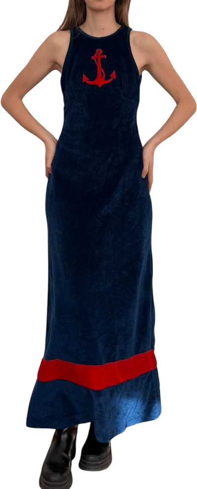 Vintage Navy Velvet Anchor Dress