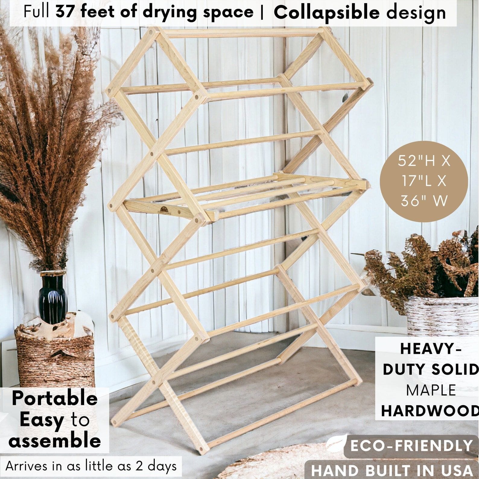 Large Wooden Clothes Drying Rack (37 ft)