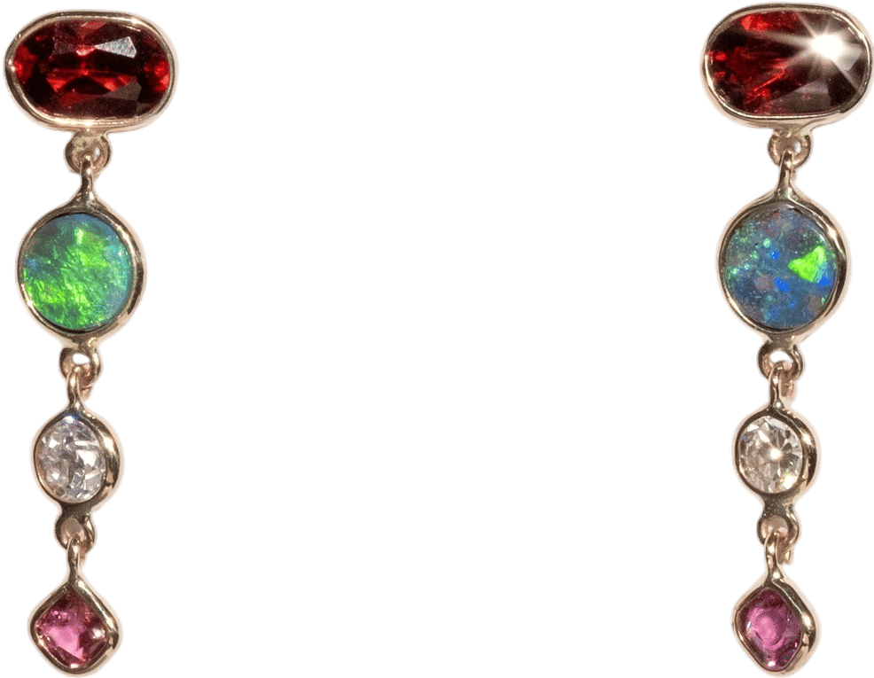 Garnet, Opal, Diamond, and Ruby Earrings