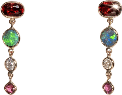 Garnet, Opal, Diamond, and Ruby Earrings