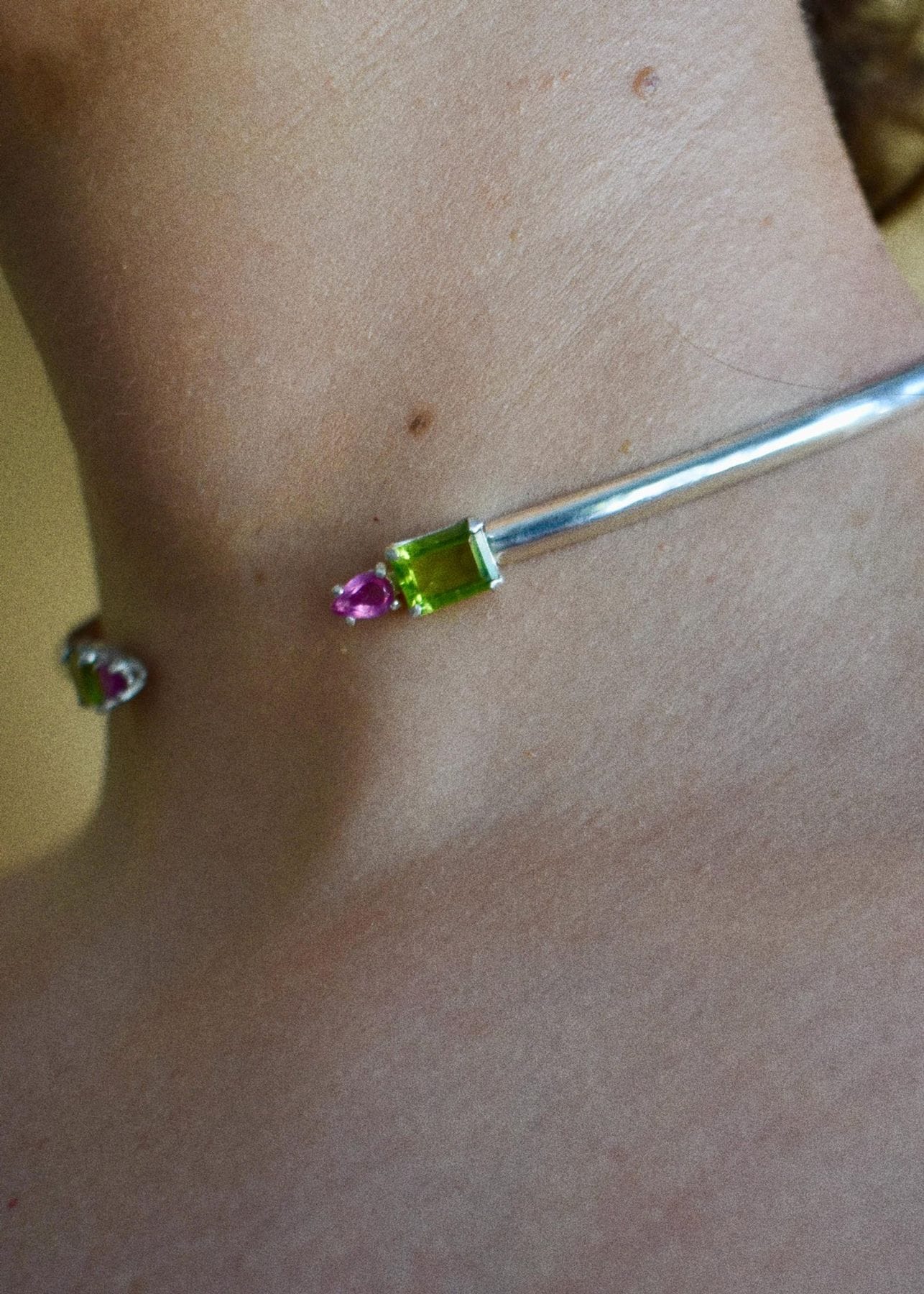 peridot and pink sapphire choker