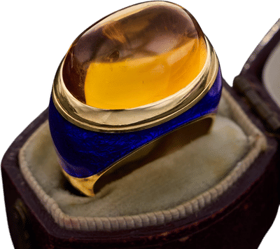 Bold Enamel & Citrine Cocktail Ring 18K Yellow Gold