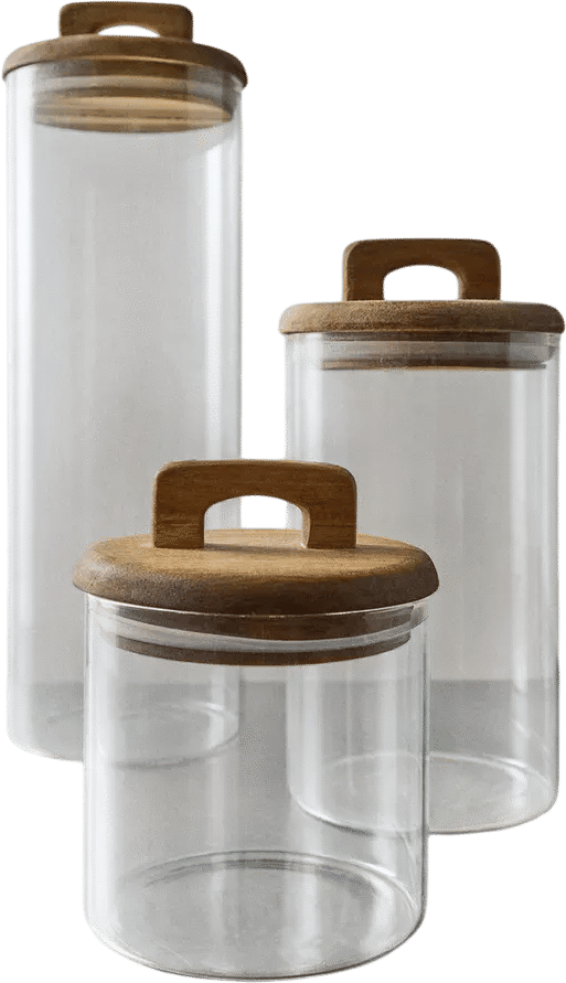 Borosilicate Glass and Wood Storage Jar