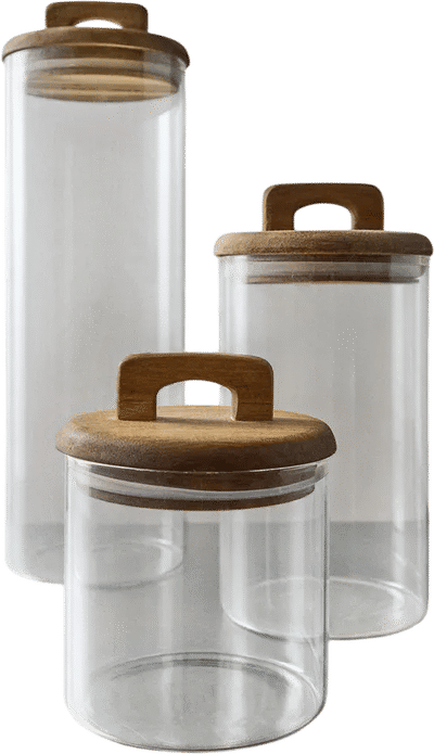 Borosilicate Glass and Wood Storage Jar