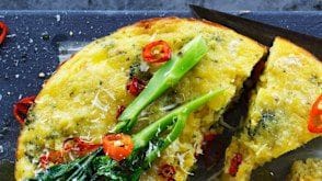 Roasted broccoli, chili and ricotta cake