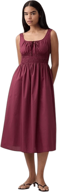 Smocked Tie-Front Midi Dress