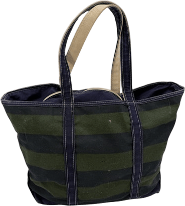 Vintage L.L. Bean Boat & Tote Bag Zipper Large Blue Green Striped USA Made