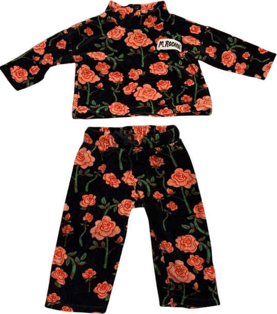 Mini Rodini Black & Coral Rose Outfit 9-18mo