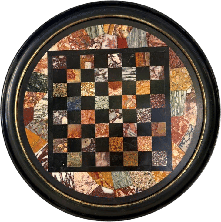 Italian Grand Tour Specimen Marble Circular Chessboard Plaque Pietra Dura 19th C