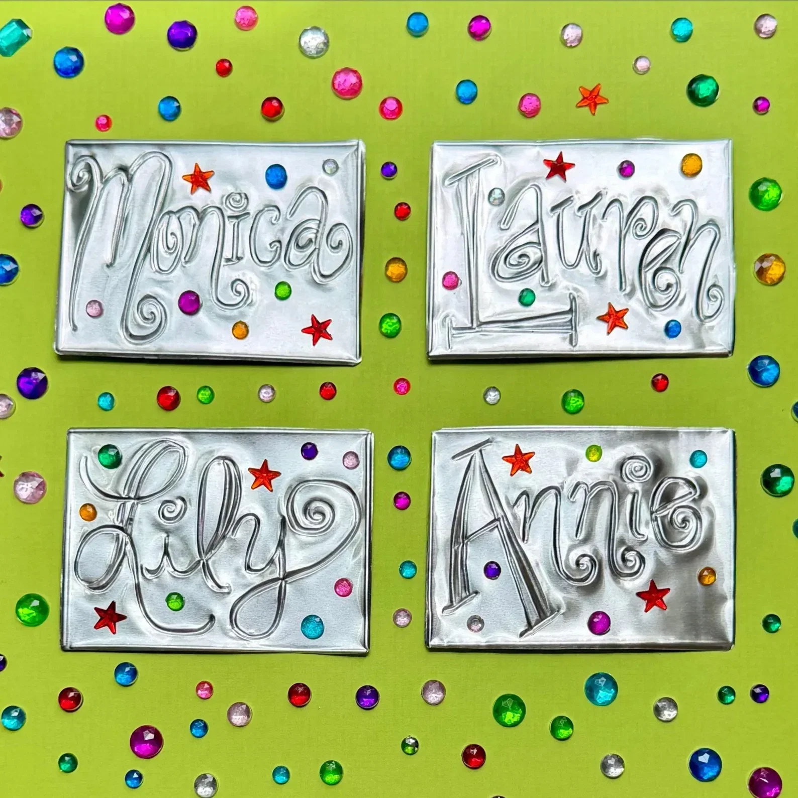 Rhinestoned & Embossed Tin Name Place Cards