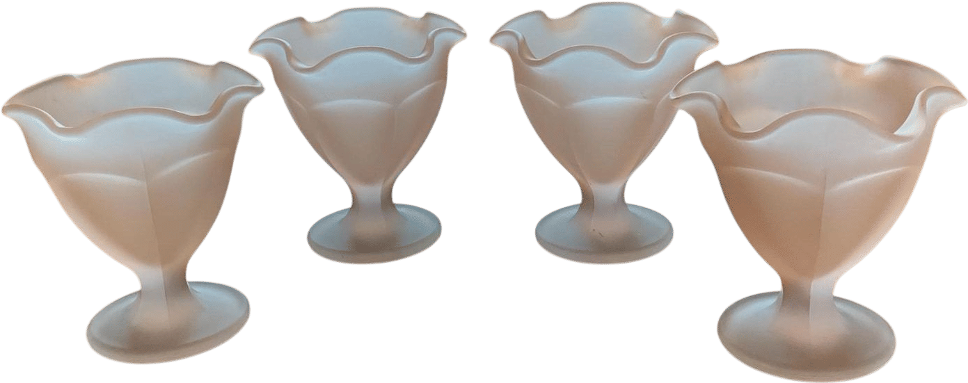Vintage Set of 4 Indiana Glass Frosted Pink Fountainware Sundae Set - #0964 - 4 1/2 oz. - Excellent Condition