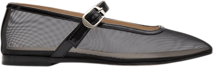 Leather-Trim Mesh Mary Jane Flats