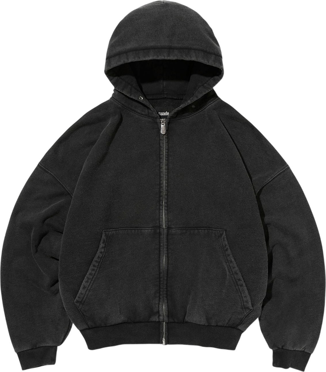 SUADE Cropped Washed Hood Zip Up (Washing Black)