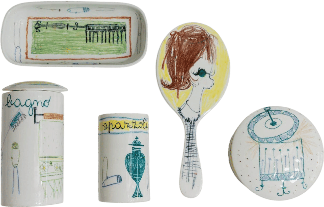 Vintage Hand-Painted Ceramic Bath Set
