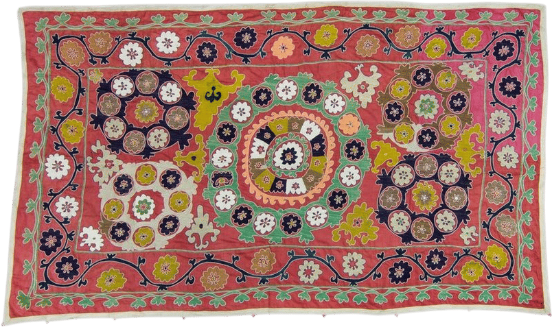 Vintage Suzani 53" X 88.5” Uzbek Magenta Green Hand-embroidered Floral Design Samarkand Blanket Bed Throw Wall Hanging 1930's - Etsy