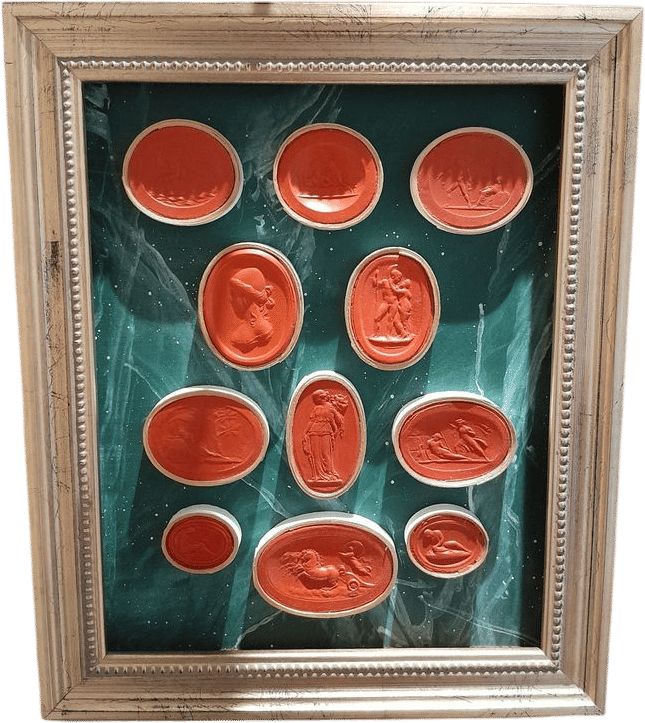 Set of 11 Large Red Intaglios in Red Lacquer Finish, Mounted in Gold Frames, Plaster Cast, Impression From the Collection - Etsy