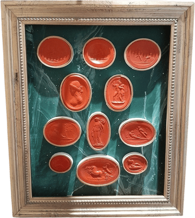 Set of 11 Large Red Intaglios in Red Lacquer Finish