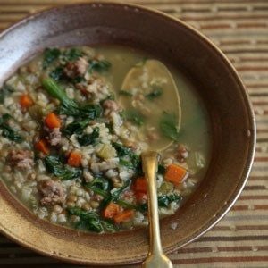 Saveur Brown Rice, Lentil, and Spinach Soup