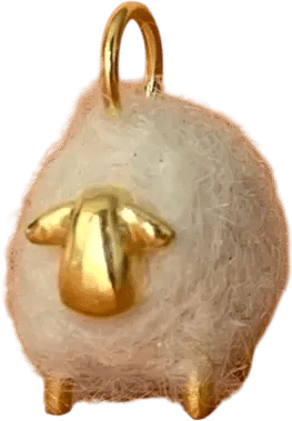Sheep Pendant with White Wool - 18K Gold