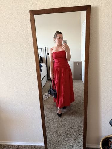 gap poplin drop waist red dress