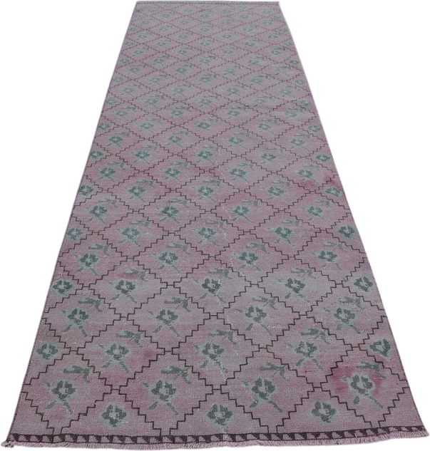 Vintage Turkish Rug, Faded Runner, 4x11 ft, Oriental Hallway Carpet, Handmade Oushak, Organic Antique Rug, Code 8115