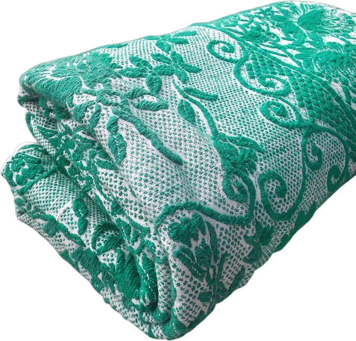 Greek Woven Traditional Made of Wool Green White Bedspread Blanket