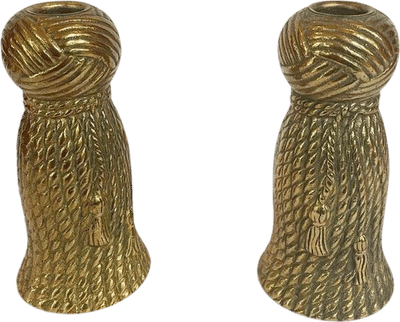 Hollywood Regency Dorothy Draper Style Brass Tassel Candlesticks