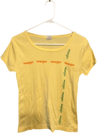 Vintage 1970s Wrangler Women's Baby Mini Tee Size Large, Colorful Logo